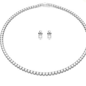 Swarovski Silver-Tone Crystal Tennis Necklace with Stud Earrings
